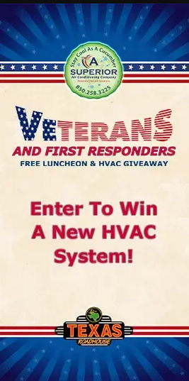 Veterans and First Responder FREE Luncheon & HVAC Giveaway. Enter to win a new HVAC system!